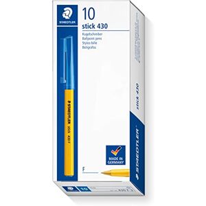 Staedtler Propiska Stick 430 s modrým inkoustem Sada 10 ks – šířka čáry F, s víčkem a klipem, vyrovnání tlaku zabraňuje vytékání v letadle 430 F-3 Staedtler Propiska Stick 430 s modrým inkoustem Sada 10 ks – šířka čáry F, s víčkem a klipem, vyrovnání tlaku zabraňuje vytékání v letadle 430 F-3