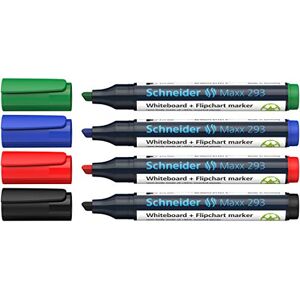 Schneider 293 značkovací/flipchartový popisovač (doplňovací, 2–5 mm) pouzdro 4 kusy černá/červená/modrá/zelená Schneider 293 značkovací/flipchartový popisovač (doplňovací, 2–5 mm) pouzdro 4 kusy černá/červená/modrá/zelená
