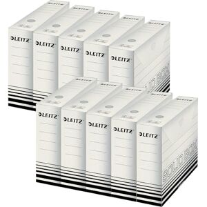 Leitz Solid Box Archivní krabice, šířka hřbetu 80 mm, A4 skládací karton se sponou, úložné boxy až pro 700 listů, úložný box ze 100% rýhovaného recyklovaného kartonu, 10 kusů, bílý/černý, 61270001 Leitz Solid Box Archivní krabice, šířka hřbetu 80 mm, A4 skládací karton se sponou, úložné boxy až pro 700 listů, úložný box ze 100% rýhovaného recyklovaného kartonu, 10 kusů, bílý/černý, 61270001