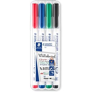 Staedtler Whiteboard pen Lumocolor, kulatý hrot cca 1 mm šířka linie, suché a beze zbytku stíratelné od Whiteboards, vysoká kvalita Made in Germany, sada se 4 zářivými barvami, 301 WP4 Staedtler Whiteboard pen Lumocolor, kulatý hrot cca 1 mm šířka linie, suché a beze zbytku stíratelné od Whiteboards, vysoká kvalita Made in Germany, sada se 4 zářivými barvami, 301 WP4