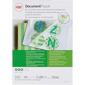 GBC Laminovací fólie A5 80 mic, robustní laminovací kapsy v balení po 100 kusech, lesklé, průhledné, ideální do kanceláře a školy, IB575037 GBC Laminovací fólie A5 80 mic, robustní laminovací kapsy v balení po 100 kusech, lesklé, průhledné, ideální do kanceláře a školy, IB575037