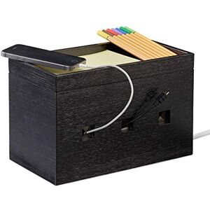 Relaxdays Bambusový kabelový box, zásuvková lišta a skrytý kabel, psací stůl, 16,5 × 25,5 × 14 cm, černý Relaxdays Bambusový kabelový box, zásuvková lišta a skrytý kabel, psací stůl, 16,5 × 25,5 × 14 cm, černý