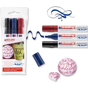 Edding 4-1455-3 Fasermaler Calligraphy Marker, 3er Set, 1-5 mm, schwarz/stahlblau/karmesin Edding 4-1455-3 Fasermaler Calligraphy Marker, 3er Set, 1-5 mm, schwarz/stahlblau/karmesin