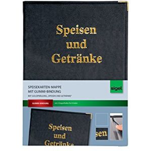 Sigel SM101 Desky na jídelní lístky na A5, menu, s gumovou vazbou, černá se zlatou ražbou, odolná a snadno omyvatelná Sigel SM101 Desky na jídelní lístky na A5, menu, s gumovou vazbou, černá se zlatou ražbou, odolná a snadno omyvatelná