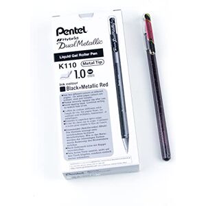 Pentel K110-DAX Dual Metallic Hybrid Dual Metallic Gelový váleček, třpytivý gel, balení 12 ks, černá/červená, 2 různé barevné efekty na světlém/tmavém papíře, černá + metalická červená Pentel K110-DAX Dual Metallic Hybrid Dual Metallic Gelový váleček, třpytivý gel, balení 12 ks, černá/červená, 2 různé barevné efekty na světlém/tmavém papíře, černá + metalická červená