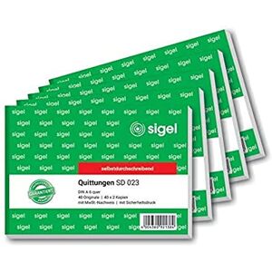 Sigel SD023/5 Quittungsblock A6 quer, 5 Stück, 3x40 Blatt, selbstdurchschreibend, mikroperforiert, aus nachhaltigem Papier Sigel SD023/5 Quittungsblock A6 quer, 5 Stück, 3x40 Blatt, selbstdurchschreibend, mikroperforiert, aus nachhaltigem Papier