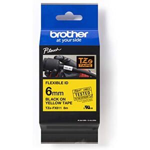 Brother Originální P-touch páska TZE-FX611 6 mm, černá na žluté (mimo jiné pro P-touch PT-H100LB/R, -H105, -E100/VP, -D200/BW/VP, -D210/VP) pro označení kabelů a trubek, laminovaná Brother Originální P-touch páska TZE-FX611 6 mm, černá na žluté (mimo jiné pro P-touch PT-H100LB/R, -H105, -E100/VP, -D200/BW/VP, -D210/VP) pro označení kabelů a trubek, laminovaná