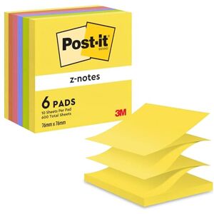 Post-it Kolekce Neon Rainbow od Z-Notes, balení se 6 bloky, 100 listů na blok, 76 mm x 76 mm, barvy: žlutá, zelená, fialová, růžová, oranžová – samolepicí poznámkové bloky na poznámky Post-it Kolekce Neon Rainbow od Z-Notes, balení se 6 bloky, 100 listů na blok, 76 mm x 76 mm, barvy: žlutá, zelená, fialová, růžová, oranžová – samolepicí poznámkové bloky na poznámky