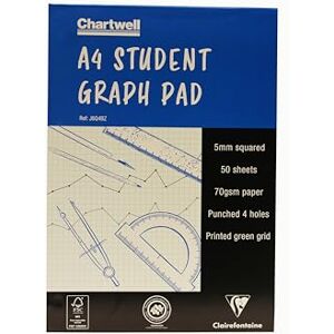 Clairefontaine J6Q4BZ Chartwell Block geleimt, 50 Blatt, DIN A4 70g Millimeterpapier quadratisch, Weiß/hellgrün, ideal für technische Zeichnung mit Graphitstift, 1 Stück Clairefontaine J6Q4BZ Chartwell Block geleimt, 50 Blatt, DIN A4 70g Millimeterpapier quadratisch, Weiß/hellgrün, ideal für technische Zeichnung mit Graphitstift, 1 Stück