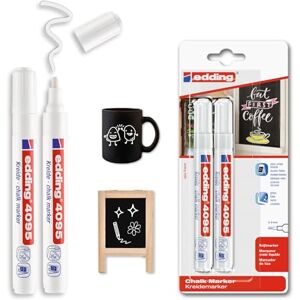 Edding 4095 křídový popisovač – bílý – 2 křídové popisovače – kulatý hrot 2–3 mm – křídová tužka na tabuli omyvatelná – k popisování oken, skla, zrcadla – tabulová tužka s krycími barvami Edding 4095 křídový popisovač – bílý – 2 křídové popisovače – kulatý hrot 2–3 mm – křídová tužka na tabuli omyvatelná – k popisování oken, skla, zrcadla – tabulová tužka s krycími barvami