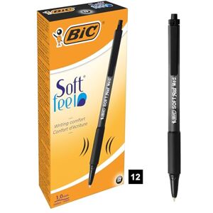 BIC Sada kuličkových per Soft Feel Clic Grip, v černé barvě, tloušťka linky 1,0 mm, balení po 12 kusech, ideální do kanceláře, domácí kanceláře nebo školy BIC Sada kuličkových per Soft Feel Clic Grip, v černé barvě, tloušťka linky 1,0 mm, balení po 12 kusech, ideální do kanceláře, domácí kanceláře nebo školy