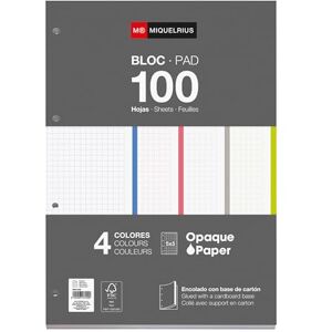 Miquelrius A4 náhradní blok, 100 kostkovaných listů 5x5 mm, 90 g/m², děrovaný pro pořadače, 4 barvy, školní materiál Miquelrius A4 náhradní blok, 100 kostkovaných listů 5x5 mm, 90 g/m², děrovaný pro pořadače, 4 barvy, školní materiál