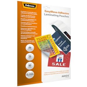 Fellowes Laminovací fólie A4 EasyDisplay se samolepicí zadní stranou, 80 mikronů (2 x 80 mic), 25 kusů Fellowes Laminovací fólie A4 EasyDisplay se samolepicí zadní stranou, 80 mikronů (2 x 80 mic), 25 kusů