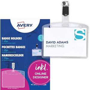 Avery 4822 jmenovek na oblečení 25 kusů (60 x 90 mm, kapsy se jmenovkami s klipem, průhledné obaly na doklady vč. 32 kusů prázdných visaček k potisku) bílé Avery 4822 jmenovek na oblečení 25 kusů (60 x 90 mm, kapsy se jmenovkami s klipem, průhledné obaly na doklady vč. 32 kusů prázdných visaček k potisku) bílé