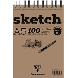Clairefontaine 96606C skicák Sketch s dvojitou spirálou, DIN A5 14,8 x 21 cm, 50 listů, ideální pro suché techniky, 90 g, bílý, 1 kus Clairefontaine 96606C skicák Sketch s dvojitou spirálou, DIN A5 14,8 x 21 cm, 50 listů, ideální pro suché techniky, 90 g, bílý, 1 kus