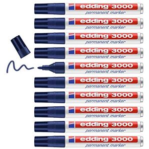 Edding 3000 permanentních popisovačů – ocelově modrá – 10 tužek – kulatý hrot 1,5–3 mm – rychle schnoucí permanentní popisovač – voděodolný, odolný proti rozmazání – na karton, plast, dřevo, kov – univerzální popisovač Edding 3000 permanentních popisovačů – ocelově modrá – 10 tužek – kulatý hrot 1,5–3 mm – rychle schnoucí permanentní popisovač – voděodolný, odolný proti rozmazání – na karton, plast, dřevo, kov – univerzální popisovač
