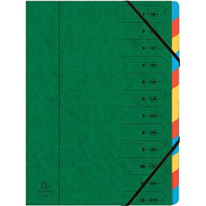 Exacompta 54123E Premium pořadač sešitý. Z extra silného kartonu Colorspan DIN A4 12 plně barevných barevných přihrádek a 2 gumiček s organizačním tiskem kroužková složka registru zelená Exacompta 54123E Premium pořadač sešitý. Z extra silného kartonu Colorspan DIN A4 12 plně barevných barevných přihrádek a 2 gumiček s organizačním tiskem kroužková složka registru zelená