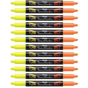 Pentel SLW8-GF Textmarker Twin Checker, zweifarbig, 12 Stück, gelb-orange Pentel SLW8-GF Textmarker Twin Checker, zweifarbig, 12 Stück, gelb-orange