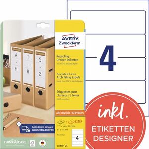 Avery LR4761-25 Recyklovaný hřbety pořadačů (120 štítek, 61 x 192 mm na A4, 100% recyklovaný starý papír, široký/krátký, samolepicí, potištěný etiketu na pořadače) 30 listů, přírodní bílá Avery LR4761-25 Recyklovaný hřbety pořadačů (120 štítek, 61 x 192 mm na A4, 100% recyklovaný starý papír, široký/krátký, samolepicí, potištěný etiketu na pořadače) 30 listů, přírodní bílá