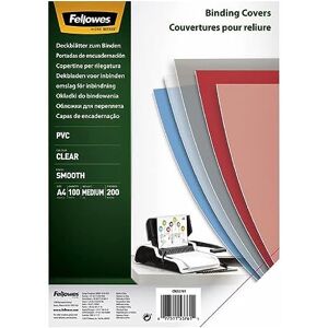 Fellowes Průhledný titulní list z PVC, formát A4, tloušťka 200 mikronů, transparentní, ideální pro plastové vázání a drátěné vazby, balení 100 kusů Fellowes Průhledný titulní list z PVC, formát A4, tloušťka 200 mikronů, transparentní, ideální pro plastové vázání a drátěné vazby, balení 100 kusů