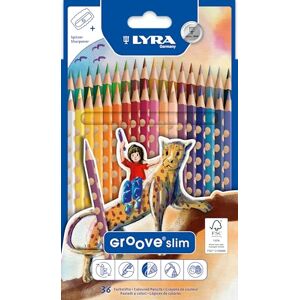 LYRA Groove Slim, dřevěné pastelky, trojstranné, lakované, náplň 3,3 mm, kartonové pouzdro, 36 tříděných barev, se ořezávátkem LYRA Groove Slim, dřevěné pastelky, trojstranné, lakované, náplň 3,3 mm, kartonové pouzdro, 36 tříděných barev, se ořezávátkem