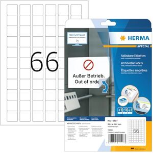 Herma 10107 univerzální odlepitelné etikety, 25 listů, 25,4 x 25,4 mm, 66 pro arch A4, 1650 kusů, samolepicí, potištěné, matné, čtvercové, prázdné papírové lepicí etikety nálepky, bílé Herma 10107 univerzální odlepitelné etikety, 25 listů, 25,4 x 25,4 mm, 66 pro arch A4, 1650 kusů, samolepicí, potištěné, matné, čtvercové, prázdné papírové lepicí etikety nálepky, bílé