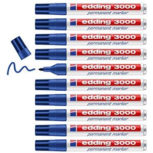 Edding 3000 permanentních popisovačů – modré – 10 tužek – kulatý hrot 1,5 – 3 mm – rychle schnoucí permanentní popisovač – voděodolný, odolný proti rozmazání – na karton, plast, dřevo, kov – univerzální popisovač Edding 3000 permanentních popisovačů – modré – 10 tužek – kulatý hrot 1,5 – 3 mm – rychle schnoucí permanentní popisovač – voděodolný, odolný proti rozmazání – na karton, plast, dřevo, kov – univerzální popisovač