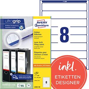 Avery L6060-100 etikety na hřbety pořadačů (800 štítků na hřbetu s ultra gripem, 34 x 192 mm na A4, úzké/krátké, samolepicí, absolutně neprůhledné, potištěné etikety na pořadače) 100 listů, Avery L6060-100 etikety na hřbety pořadačů (800 štítků na hřbetu s ultra gripem, 34 x 192 mm na A4, úzké/krátké, samolepicí, absolutně neprůhledné, potištěné etikety na pořadače) 100 listů,