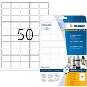 Herma 8338 Fóliové etikety odolné proti povětrnostním vlivům, 25 listů, 37 x 25 mm, 50 pro arch A4, 1250 kusů, samolepicí, potištěné, matné, prázdné lepicí etikety z fólie, bílé Herma 8338 Fóliové etikety odolné proti povětrnostním vlivům, 25 listů, 37 x 25 mm, 50 pro arch A4, 1250 kusů, samolepicí, potištěné, matné, prázdné lepicí etikety z fólie, bílé