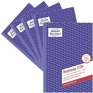 Avery 1730-5 faktura (A5, 2 x 40 listů, propisující s barevným průrazem, obsahuje všechny údaje požadované finančním úřadem) balení 5 kusů, bílá/žlutá Avery 1730-5 faktura (A5, 2 x 40 listů, propisující s barevným průrazem, obsahuje všechny údaje požadované finančním úřadem) balení 5 kusů, bílá/žlutá