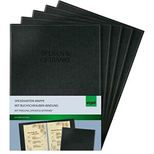Sigel SM131/5 desky na jídelní lístky s vázáním na knižní šrouby pro A4, balení po 5 kusech, černé s ušlechtilou plátěnou strukturou, odolné a snadno stíratelné Sigel SM131/5 desky na jídelní lístky s vázáním na knižní šrouby pro A4, balení po 5 kusech, černé s ušlechtilou plátěnou strukturou, odolné a snadno stíratelné