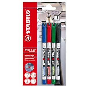 STABILO Permanentní popisovač – Write-4 all – jemný – balení 4 ks – modrá, červená, zelená, černá STABILO Permanentní popisovač – Write-4 all – jemný – balení 4 ks – modrá, červená, zelená, černá