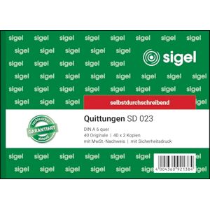 Sigel SD023 Quittungsblock A6 quer, 3x40 Blatt, selbstdurchschreibend, aus nachhaltigem Papier Sigel SD023 Quittungsblock A6 quer, 3x40 Blatt, selbstdurchschreibend, aus nachhaltigem Papier