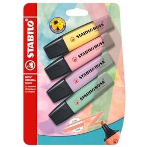 STABILO Zvýrazňovač BOSS ORIGINÁLNÍ Pastel balení 4 ks pudrová žlutá, růžová růž, lesk fialové, nádech mátově zelené STABILO Zvýrazňovač BOSS ORIGINÁLNÍ Pastel balení 4 ks pudrová žlutá, růžová růž, lesk fialové, nádech mátově zelené