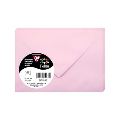 Clairefontaine 5530C Packung mit 20 Umschlägen Pollen 7,5x10 cm, 120g, gefüttert, ideal für Einladungen und Korrespondenz, Premium glattes Papier, Zartrosa, 1 Pack Clairefontaine 5530C Packung mit 20 Umschlägen Pollen 7,5x10 cm, 120g, gefüttert, ideal für Einladungen und Korrespondenz, Premium glattes Papier, Zartrosa, 1 Pack