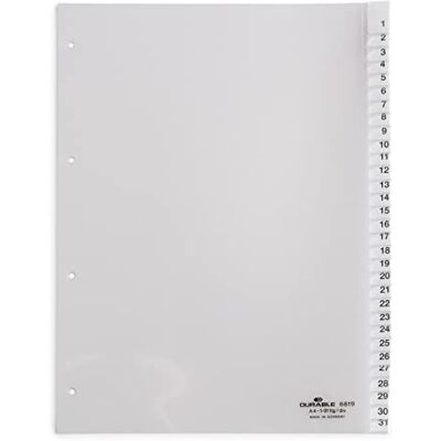 Durable Registrační čísla z plastu, A4 vysoký, plně krycí, 1-31, transparentní, 681919 Durable Registrační čísla z plastu, A4 vysoký, plně krycí, 1-31, transparentní, 681919