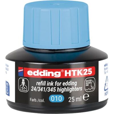 edding HTK 25 náhradní inkoust světle modrý 25 ml s kapilárním systémem, ideální pro čisté a nekomplikované doplňování zvýrazňovačů e-345 a e-24 edding HTK 25 náhradní inkoust světle modrý 25 ml s kapilárním systémem, ideální pro čisté a nekomplikované doplňování zvýrazňovačů e-345 a e-24