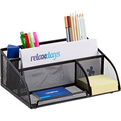 Relaxdays Organizér na psací stůl 5 přihrádek, malý kancelářský organizér, kovové pletivo, zásobník na tužky, zásobník na dopisy, černý, 18 x 25,5 x 10,5 cm Relaxdays Organizér na psací stůl 5 přihrádek, malý kancelářský organizér, kovové pletivo, zásobník na tužky, zásobník na dopisy, černý, 18 x 25,5 x 10,5 cm