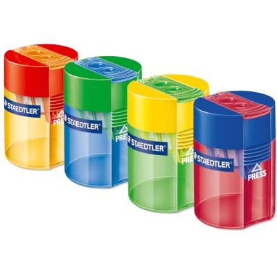 Staedtler 512 006 Doppelspitzdose 10 Stück farbig sortiert Für Standard- & Dickstifte, 2 Spitzlöcher, mit Dose – Art.-Nr. 512 006 Staedtler 512 006 Doppelspitzdose 10 Stück farbig sortiert Für Standard- & Dickstifte, 2 Spitzlöcher, mit Dose – Art.-Nr. 512 006