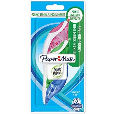 Paper Mate Liquid Paper DryLine Grip-Korrekturband Gemischte Farben 3 Stück Paper Mate Liquid Paper DryLine Grip-Korrekturband Gemischte Farben 3 Stück