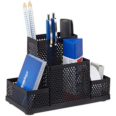 Relaxdays Organizér na psací stůl kov, kancelářský držák na tužky, kuchyňský stůl pro děti, děrovaný, V x Š x H: 11x16x8cm, černý Relaxdays Organizér na psací stůl kov, kancelářský držák na tužky, kuchyňský stůl pro děti, děrovaný, V x Š x H: 11x16x8cm, černý