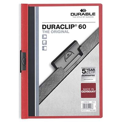 Durable Duraclip Original 60, desky se svorkami, A4, 25 kusů, červená Desky na dokumenty pro 1-60 listů, upínací sešívačka pro neděrovaný papír, výška naplnění 6 mm, svorky z plastu Durable Duraclip Original 60, desky se svorkami, A4, 25 kusů, červená Desky na dokumenty pro 1-60 listů, upínací sešívačka pro neděrovaný papír, výška naplnění 6 mm, svorky z plastu