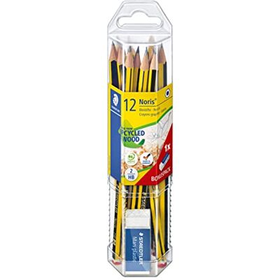 Staedtler Tužka Noris 120, Made from Upcycled Wood, stupeň tvrdosti HB, protiskluzový měkký povrch, sada s 12 tužkami, 1 guma, vysoká kvalita Made in Germany, 61 120P1 Staedtler Tužka Noris 120, Made from Upcycled Wood, stupeň tvrdosti HB, protiskluzový měkký povrch, sada s 12 tužkami, 1 guma, vysoká kvalita Made in Germany, 61 120P1