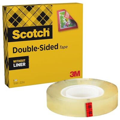 Scotch Oboustranná lepicí páska, transparentní – 1 role, 19 mm x 33 m – čirá oboustranná lepicí páska, silně lepicí pro scrapbooking, kutilství a projekty, fotoplošná Scotch Oboustranná lepicí páska, transparentní – 1 role, 19 mm x 33 m – čirá oboustranná lepicí páska, silně lepicí pro scrapbooking, kutilství a projekty, fotoplošná