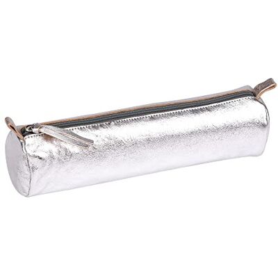 Clairefontaine 8688C penál (s perleťovým efektem kulatý, 5,5 x 22 cm, praktický a robustní, z kůže), 1 kus stříbrný Clairefontaine 8688C penál (s perleťovým efektem kulatý, 5,5 x 22 cm, praktický a robustní, z kůže), 1 kus stříbrný