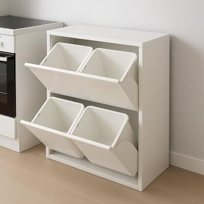 Dmora Prostorově úsporný odpadkový koš pro diferencovaný čtyřmi kbelíky, barva bílá, rozměry 60 x 92 x 25 cm Dmora Prostorově úsporný odpadkový koš pro diferencovaný čtyřmi kbelíky, barva bílá, rozměry 60 x 92 x 25 cm