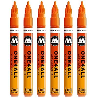 Molotow One4All 127HS akrylový popisovač (2,0 mm tloušťka čáry, vysoce krycí a permanentní, odolný proti UV záření, pro téměř všechny podklady) 6 kusů barvy 085 dare oranžová Molotow One4All 127HS akrylový popisovač (2,0 mm tloušťka čáry, vysoce krycí a permanentní, odolný proti UV záření, pro téměř všechny podklady) 6 kusů barvy 085 dare oranžová