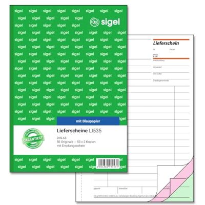 Sigel LI535 dodací listy s příjmovým listem, A5, 3 x 50 listů LI535, Lieferscheinbuch mit 2 Blatt Blaupapier Sigel LI535 dodací listy s příjmovým listem, A5, 3 x 50 listů LI535, Lieferscheinbuch mit 2 Blatt Blaupapier