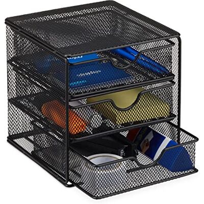 Relaxdays Organizér na psací stůl, kancelářská police z kovového pletiva, odkládací box pro kancelářské potřeby, V x Š x H: 17 x 16 x 17 cm, černý Relaxdays Organizér na psací stůl, kancelářská police z kovového pletiva, odkládací box pro kancelářské potřeby, V x Š x H: 17 x 16 x 17 cm, černý
