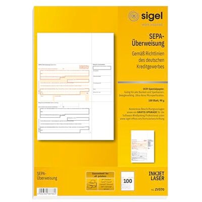 Sigel ZV570 SEPA převody, A4, 100 listů, nosič převodů / číselný list, s předlohou pro popis zdarma Sigel ZV570 SEPA převody, A4, 100 listů, nosič převodů / číselný list, s předlohou pro popis zdarma